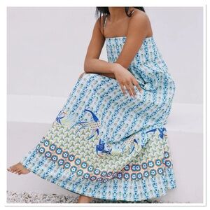 Anthropologie Floral Blue and Green Dress